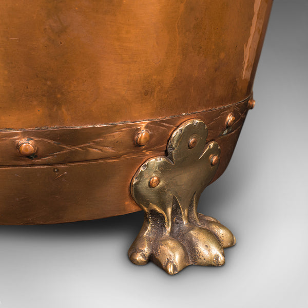 Antique Fireside Bin, English Copper, Brass, Coal, Log Bucket, Victorian, C.1880