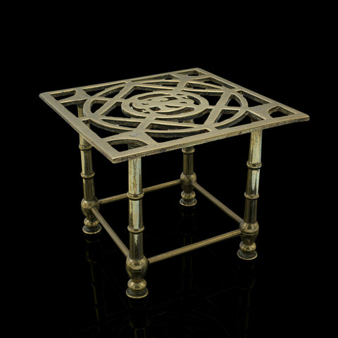 Antique Fireside Trivet, English, Brass Kettle Rest, Decorative Stand, Victorian