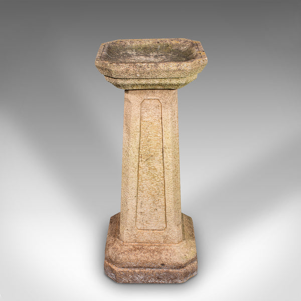 Antique Garden Bird Bath, English, Stone, Pedestal, Trough, Outdoor, Edwardian