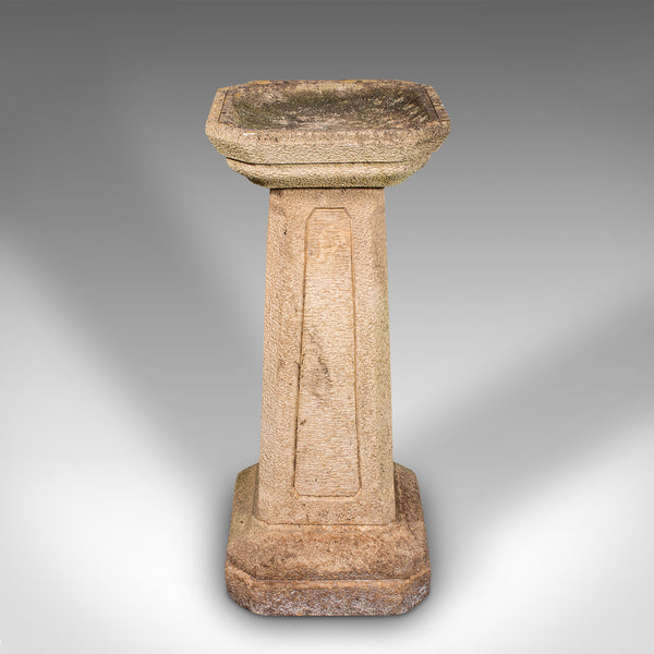 Antique Garden Bird Bath, English, Stone, Pedestal, Trough, Outdoor, Edwardian