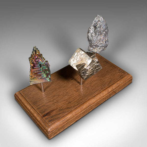 Set of Vintage Rare Earth Metals, Continental, Decorative Display, Oak Plinth