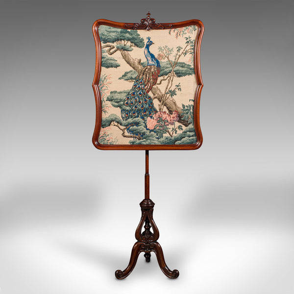 Antique Fireside Pole Screen, English, Walnut, Tapestry, Adjustable, Regency