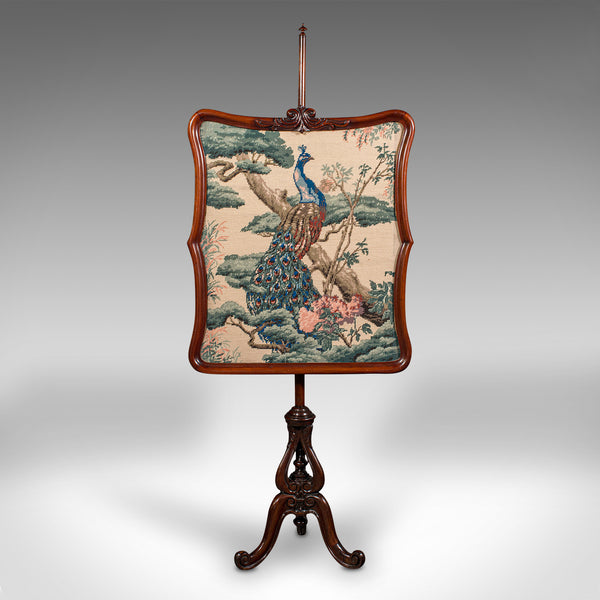 Antique Fireside Pole Screen, English, Walnut, Tapestry, Adjustable, Regency