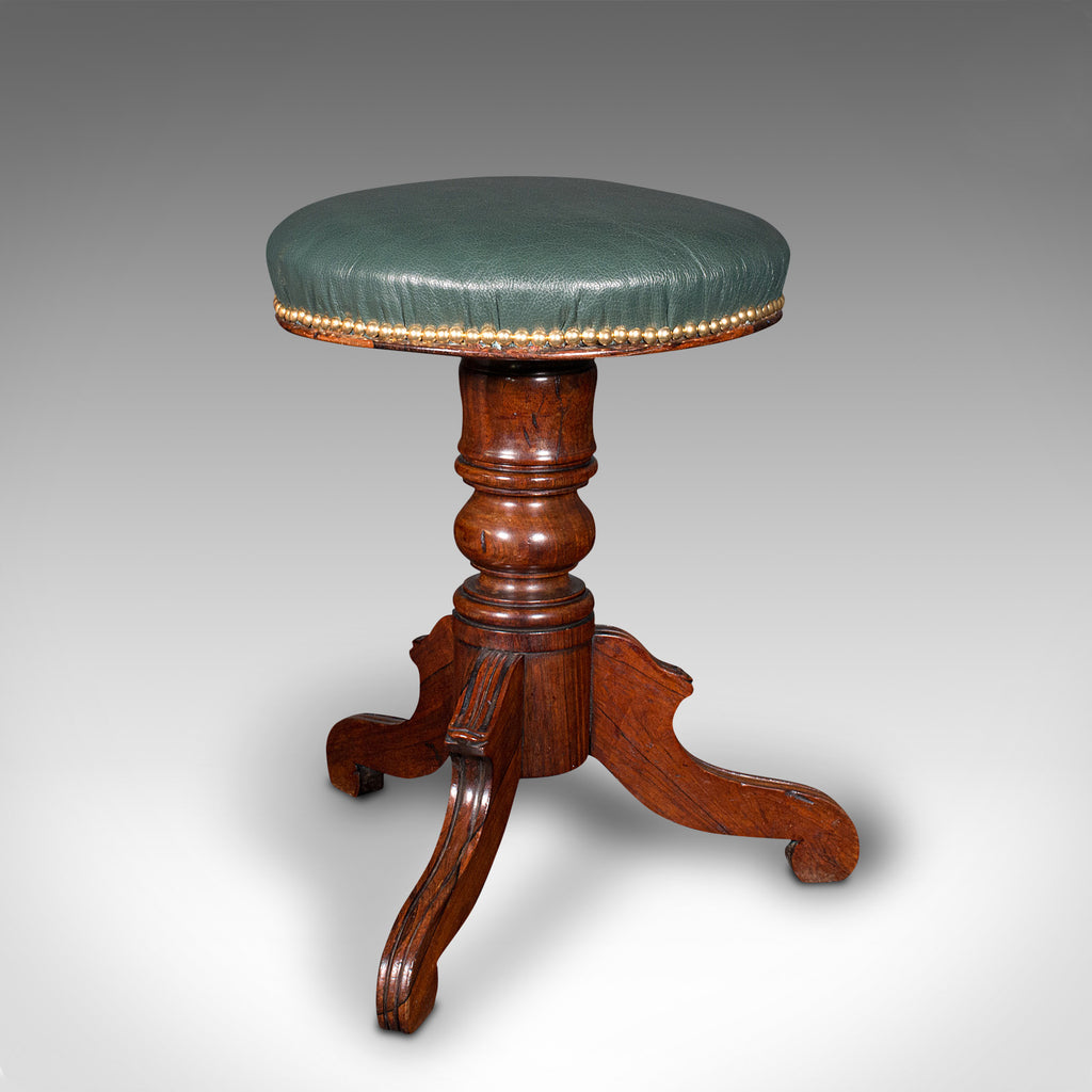 Antique Piano Stool English Leather Riser Recital Dressing Victorian 1850