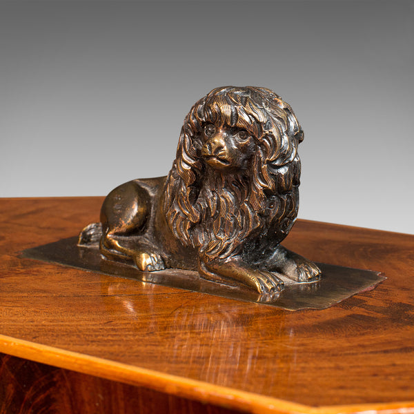 Antique Decorative Tea Caddy, English, Keepsake Box, Figurative, Lion, Regency