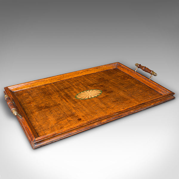 Antique Serving Tray, English, Oak, Brass, Afternoon Tea, Edwardian, Circa 1910