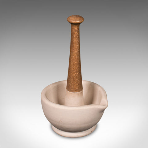 Small Antique Mortar and Pestle, English, Ceramic, Beech, Apothecary, Victorian