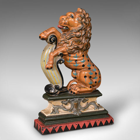Antique Decorative Lion Rampant Doorstop, English, Painted, Door Keep, Victorian