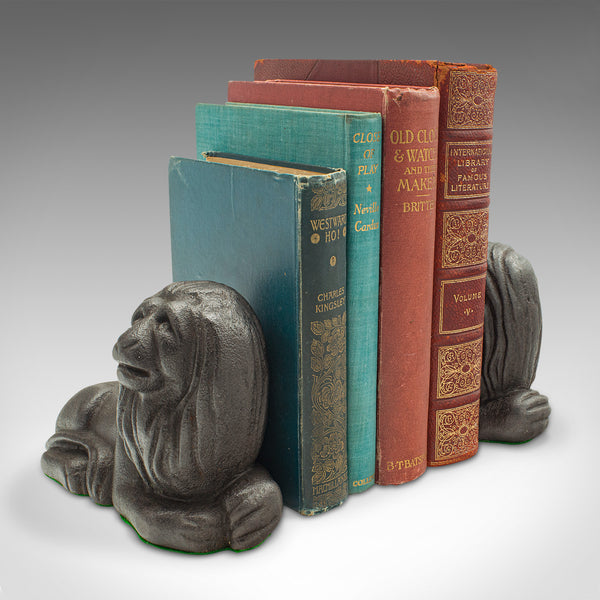 Pair Of Antique Lion Bookends, English, Cast Iron, Decor, Book Rest, Victorian