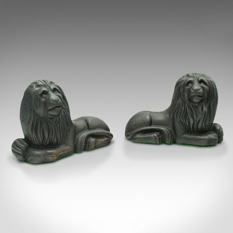 Pair Of Antique Lion Bookends, English, Cast Iron, Decor, Book Rest, Victorian