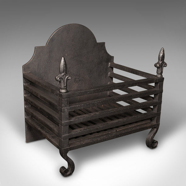 Antique Fire Grate, English, Cast Iron, Fireplace, Basket, Late Victorian, 1900