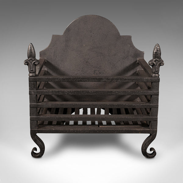 Antique Fire Grate, English, Cast Iron, Fireplace, Basket, Late Victorian, 1900
