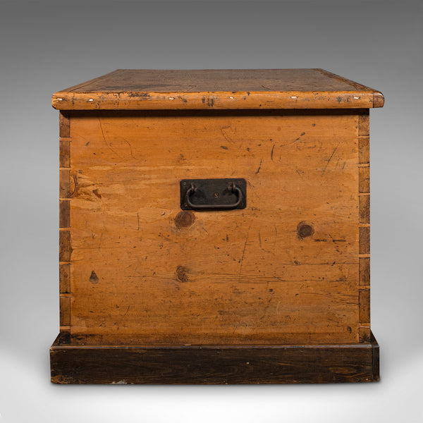 Large Antique Shipping Trunk, English, Pine Linen Chest, Coffee Table, Victorian