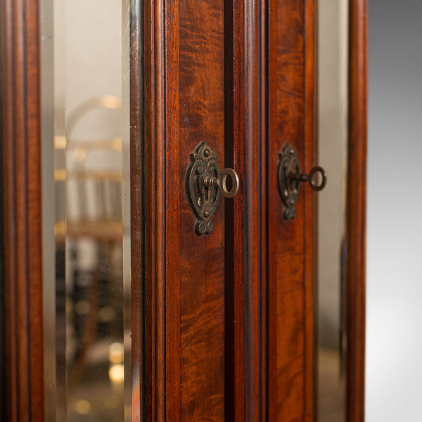 Antique Mirrored Duet Cabinet, English, Walnut, Bookcase, Cupboard, Victorian