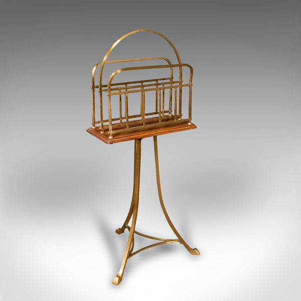 Antique Newspaper Stand, English, Oak, Brass, Magazine Rack, Victorian, C.1900