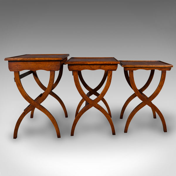 Set of 3 Vintage Nesting Tables, English, Beech, Trio, Occasional, Mid Century