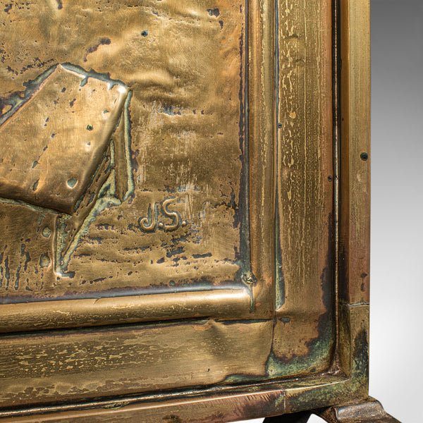Antique Decorative Fire Screen, French, Brass, Fireside Heat Shield, Victorian