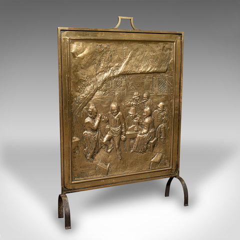 Antique Decorative Fire Screen, French, Brass, Fireside Heat Shield, Victorian