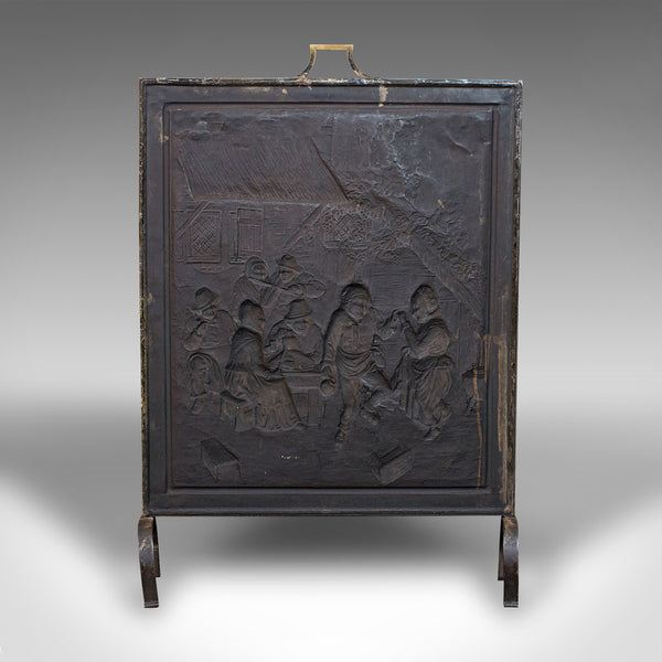 Antique Decorative Fire Screen, French, Brass, Fireside Heat Shield, Victorian