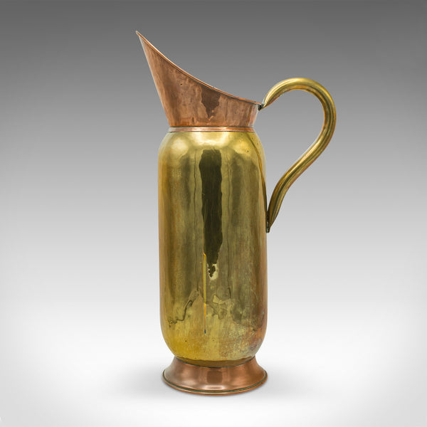 Tall Antique Pouring Jug, English, Brass, Copper, Ewer, Stem Vase, Victorian