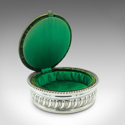 Antique Ladies Needlework Box, English, Velvet, Plated, Pincushion, Victorian