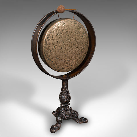 Antique Dining Hall Gong, English Bronze, Cast Iron, Ceremonial, Victorian, 1850