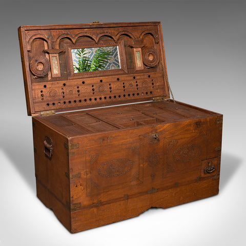 Antique Travelling Cleric's Chest, Anglo Indian, Teak, Colonial Trunk, Victorian
