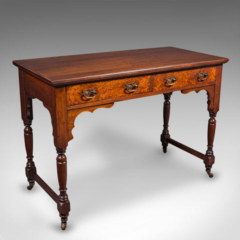 Antique Writing Desk, English, Amboyna, Study, Drawing Room, Table, Victorian