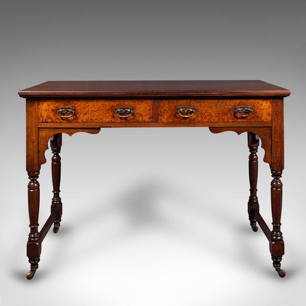 Antique Writing Desk, English, Amboyna, Study, Drawing Room, Table, Victorian