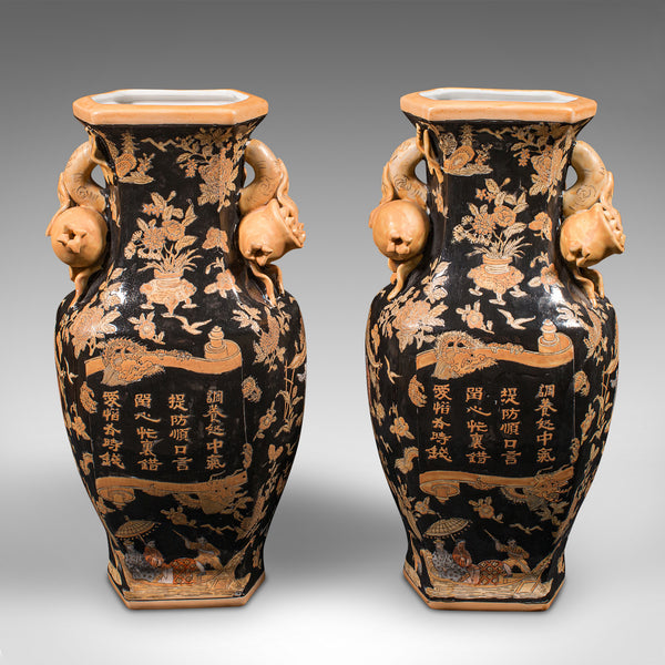 Pair Of Vintage Decorative Vases, Chinese, Ceramic, Dried Flower Urn, Late 20th
