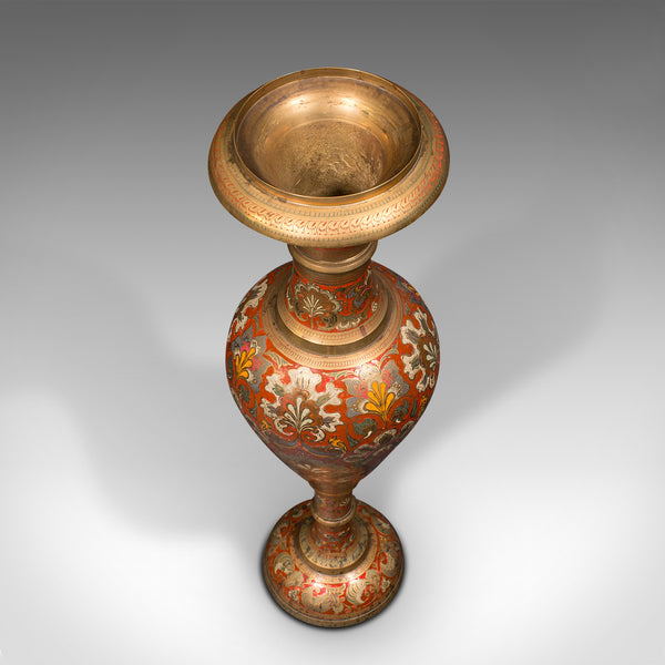 Tall Vintage Pampas Grass Vase, Indian Enamelled Brass, Display Urn, Mid Century