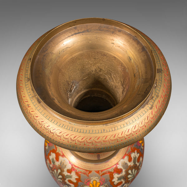 Tall Vintage Pampas Grass Vase, Indian Enamelled Brass, Display Urn, Mid Century