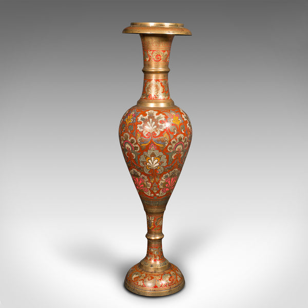 Tall Vintage Pampas Grass Vase, Indian Enamelled Brass, Display Urn, Mid Century
