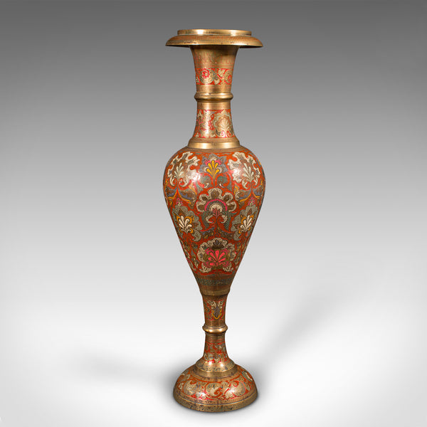 Tall Vintage Pampas Grass Vase, Indian Enamelled Brass, Display Urn, Mid Century
