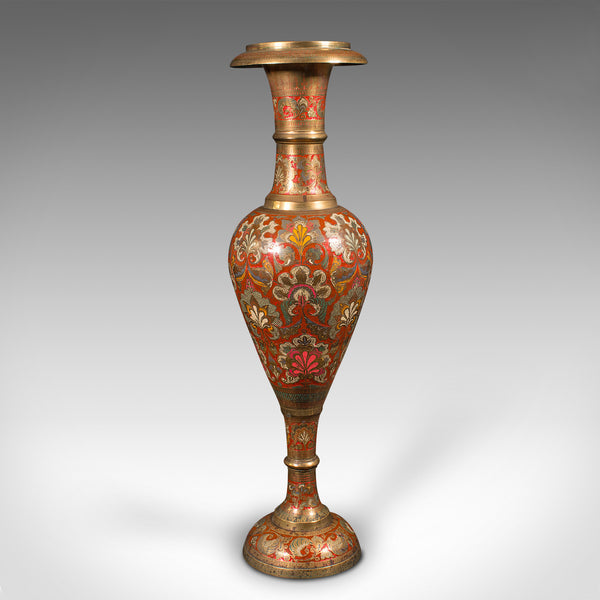 Tall Vintage Pampas Grass Vase, Indian Enamelled Brass, Display Urn, Mid Century