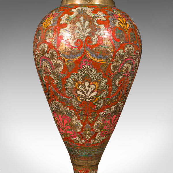 Tall Vintage Pampas Grass Vase, Indian Enamelled Brass, Display Urn, Mid Century