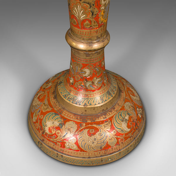 Tall Vintage Pampas Grass Vase, Indian Enamelled Brass, Display Urn, Mid Century