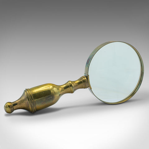 Antique Magnifying Glass, English, Brass, Optical Reading Aid, Edwardian, C.1910