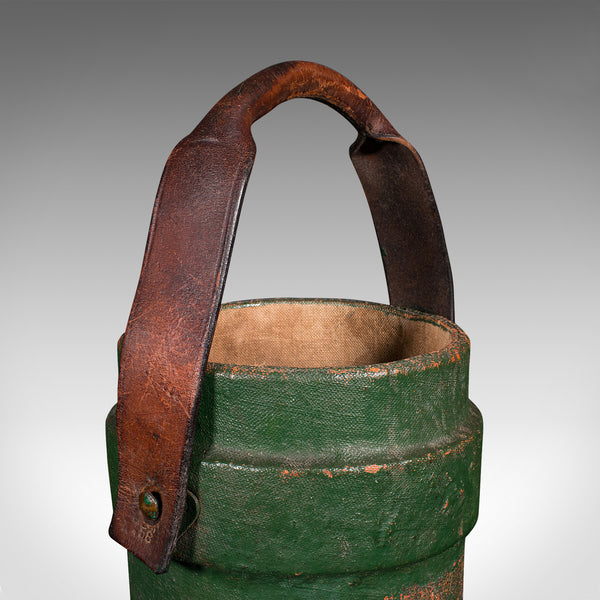 Antique Household Carry, English, Canvas, Leather, Storage Bucket, Victorian