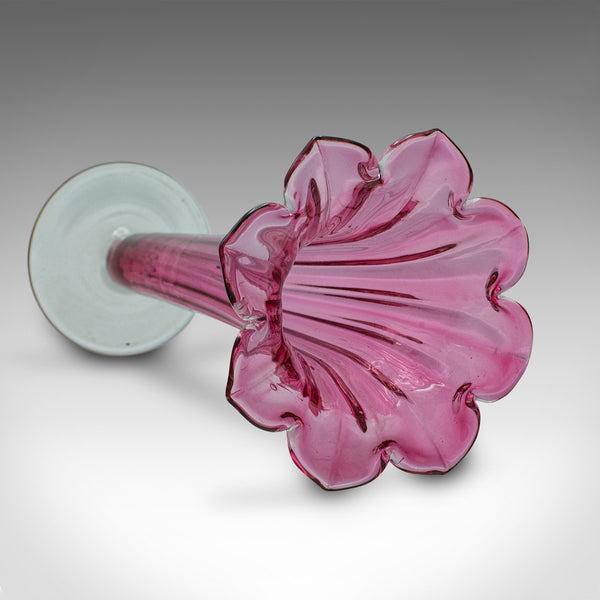 Vintage Cranberry Glass Stem Vase Set, English, Decorative, Flower Slip, Jug