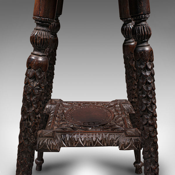 Small Antique Lamp Table, Indian, Carved Teak, Decorative, Occasional, Victorian
