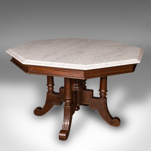 Antique Octagonal Coffee Table, English, Carrara Marble, Decorative, Victorian
