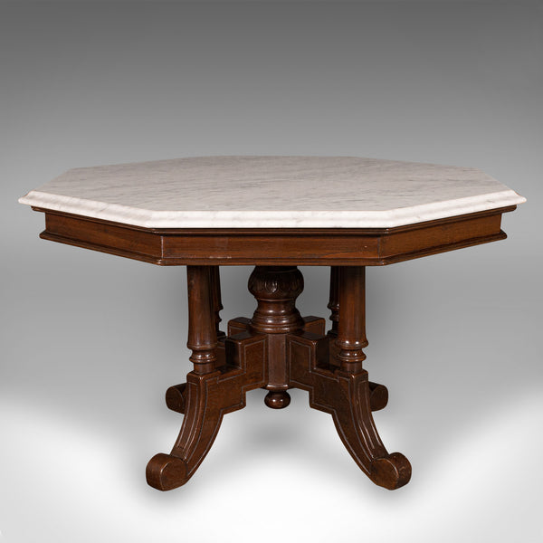 Antique Octagonal Coffee Table, English, Carrara Marble, Decorative, Victorian