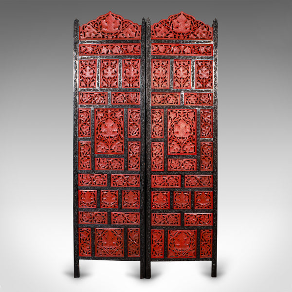 Vintage Carved Privacy Screen, Chinese, Four Panel Room Divider, Art Deco, 1940