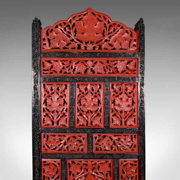 Vintage Carved Privacy Screen, Chinese, Four Panel Room Divider, Art Deco, 1940