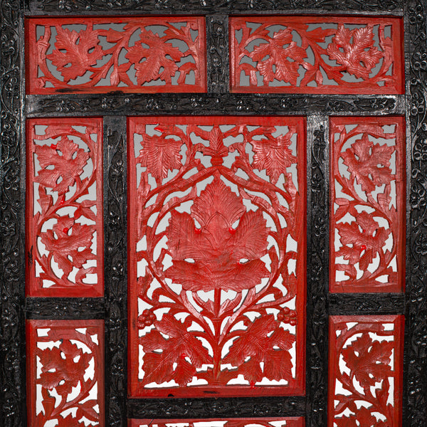 Vintage Carved Privacy Screen, Chinese, Four Panel Room Divider, Art Deco, 1940