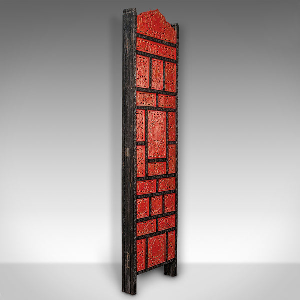Vintage Carved Privacy Screen, Chinese, Four Panel Room Divider, Art Deco, 1940