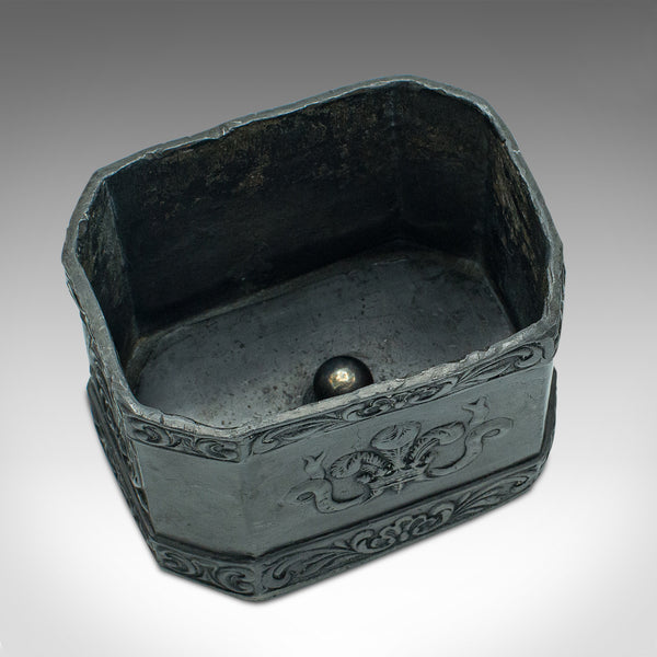 Antique Commemorative Tobacco Keeper, English, Lead, Decor, Snuff Box, Regency