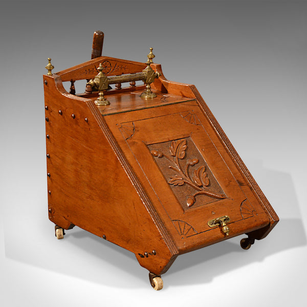 Antique Arts & Crafts Log Bin, Walnut Coal Purdonium, Victorian Fireside Circa 1860 - London Fine Antiques