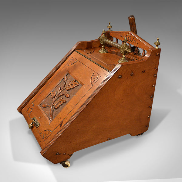 Antique Arts & Crafts Log Bin, Walnut Coal Purdonium, Victorian Fireside Circa 1860 - London Fine Antiques